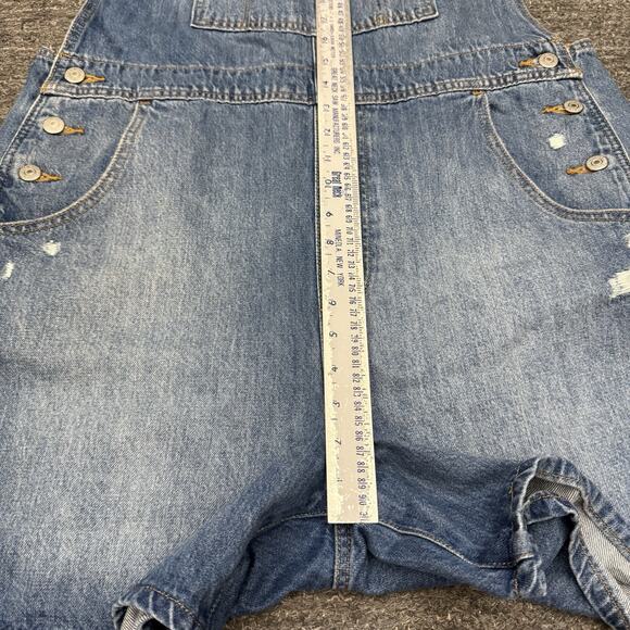 Levis Bib Shortalls Women XL Two Horse Brand Denim Distressed Grunge Workwear - Picture 4 of 11